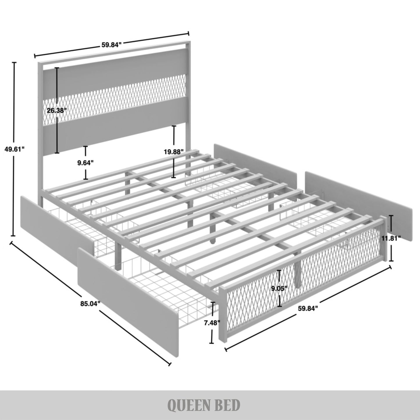 Khadijia Modern Metal Platform Bed with 4 Metal Drawer